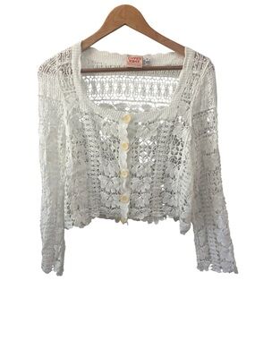 Gypsy Rose White Crochet Cardigan Floral Lace Pattern One Size Whimsy Coquette‎